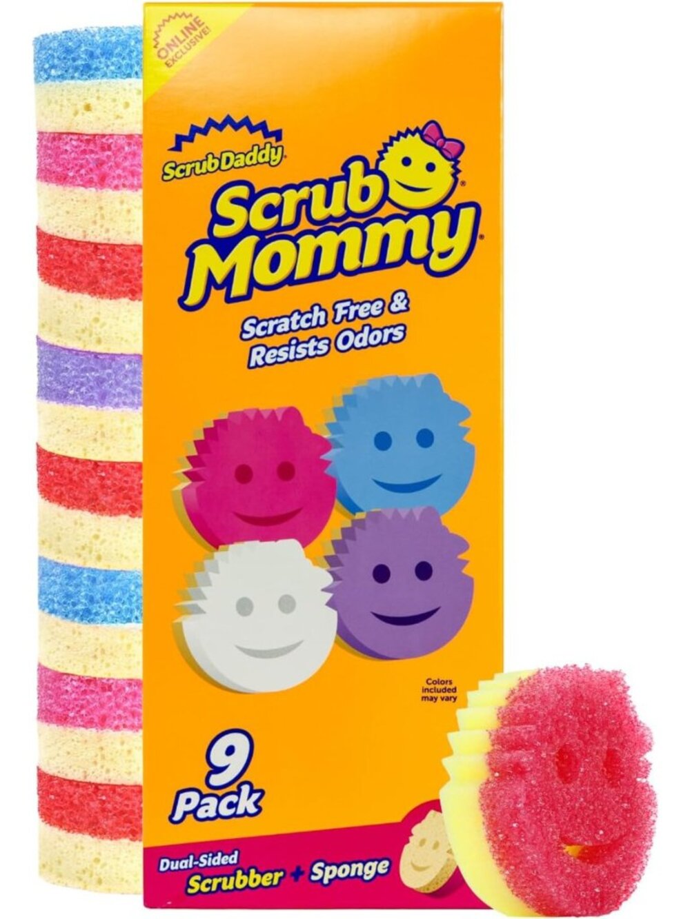 Dual-Sided Kitchen Sponges for Dishes & Spills - Multi-Colored Cleaning Pack (9)